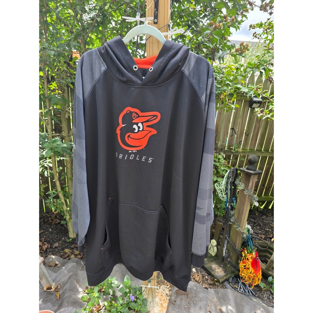 Majestic Baltimore Orioles MLB Hoodie Black Grey Orange Mesh Hood Mens 5XL